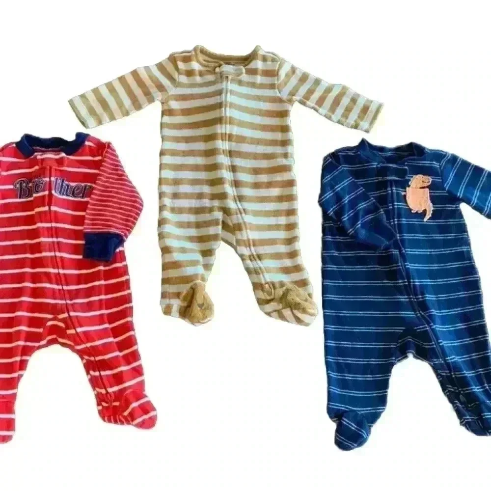 3 MONTHS Carter's Baby Fleece Footed Sleeper Pajamas PJs LOT Of 3 (0813)